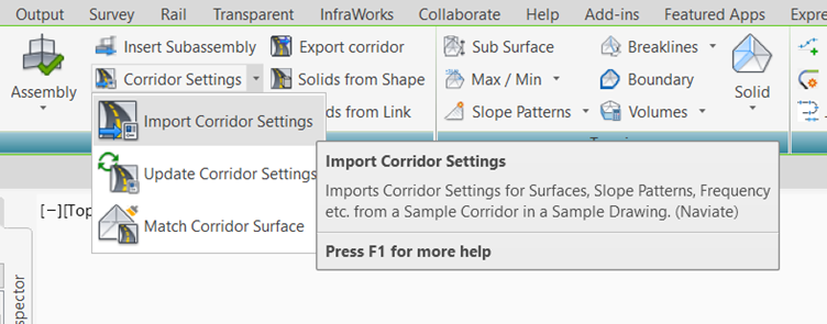 21 APR Control your corridors with Naviate Infrastructure import corridor settings