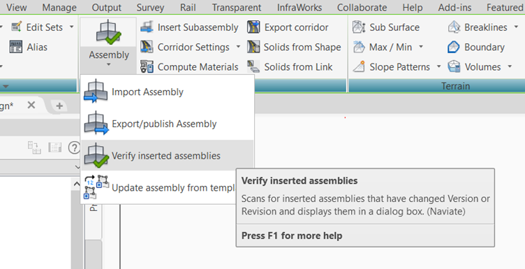 21 APR Control your corridors with Naviate Infrastructure publish assembly verify insertet assemblies