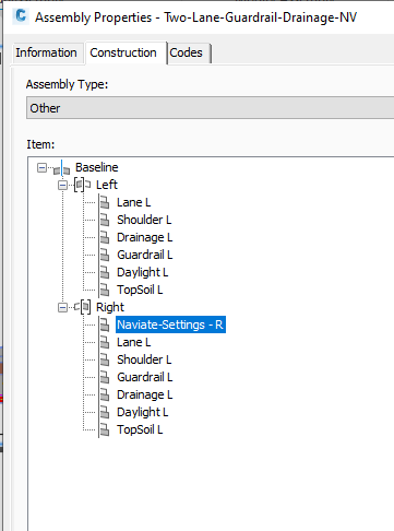 21 Superelevation with Naviate for Civil 3D -Settings subassembly - Assembly Properties