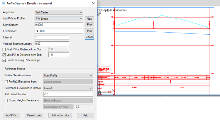 21 q4 Naviate retaining wall alignment profile segmnt by interval