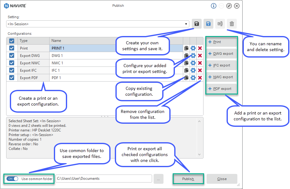 21 NOV 2 Naviate Revit Publish overview menu