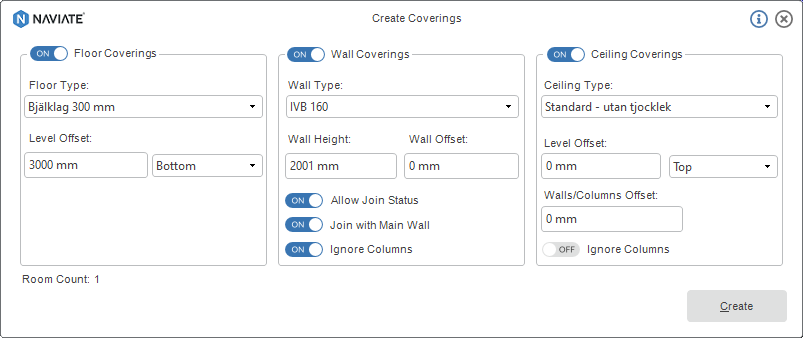 21 OCT Create Coverings with Naviate Architecture for Revit menu