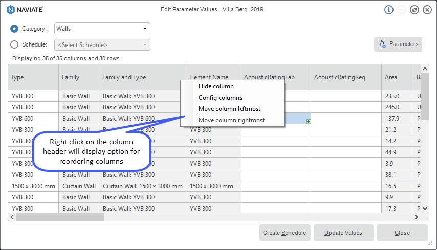Edit parameter values on multiple elements with Naviate for Revit