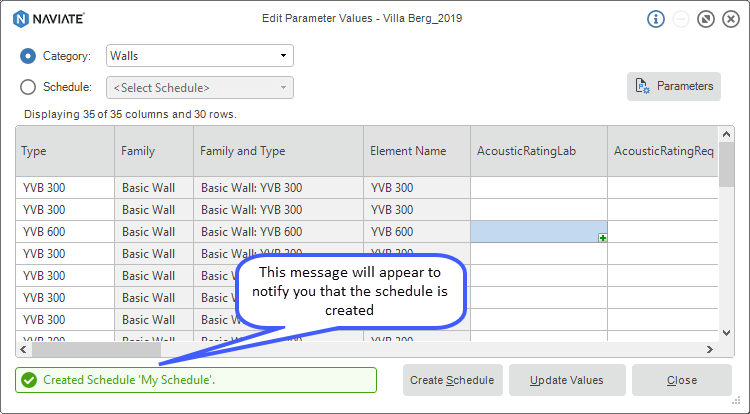 Edit parameter values on multiple elements with Naviate for Revit