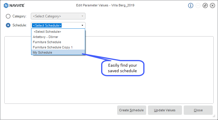 Edit parameter values on multiple elements with Naviate for Revit