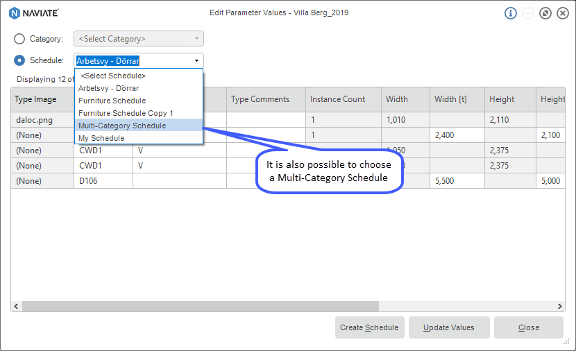 Edit parameter values on multiple elements with Naviate for Revit