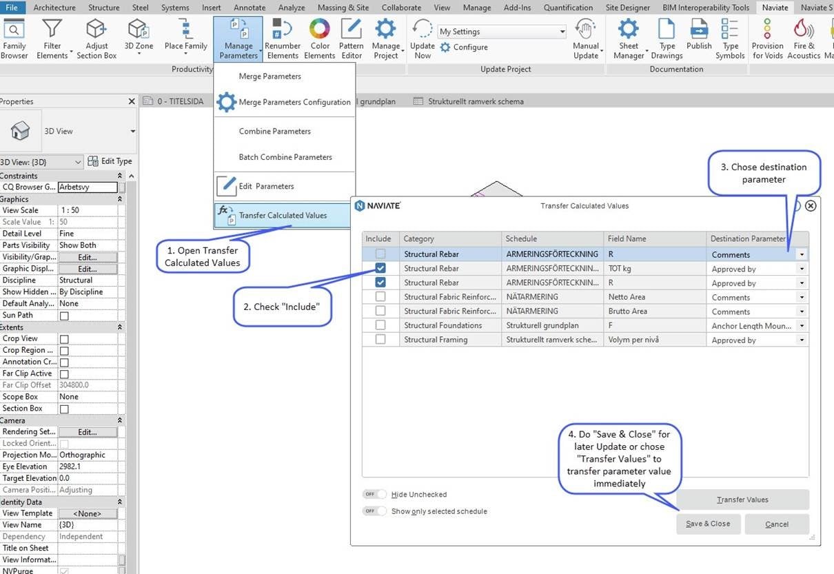 Manage calculated values within a Revit schedule with Naviate