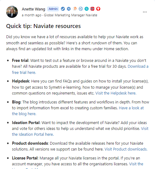 Naviate Community - example post Community help