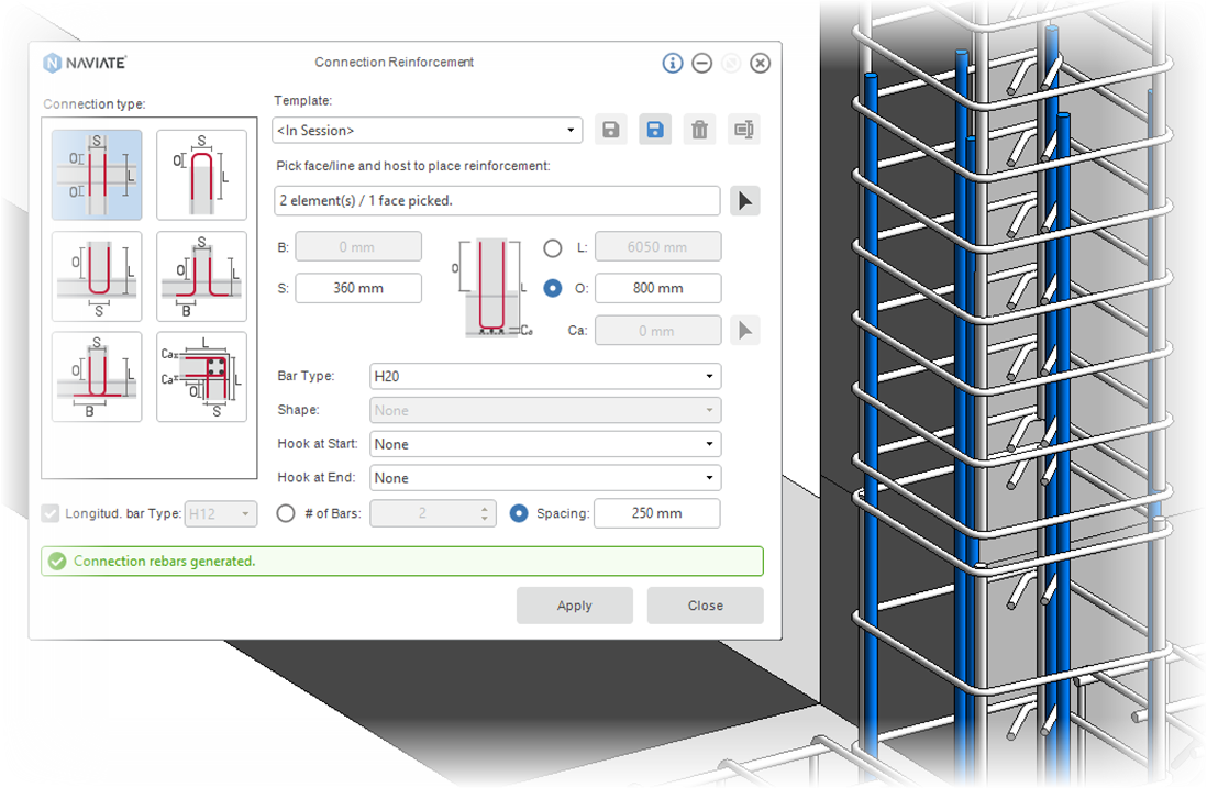 Naviate Rebar discover 3 reinforcement connections - column-to-column connection using dowel bars