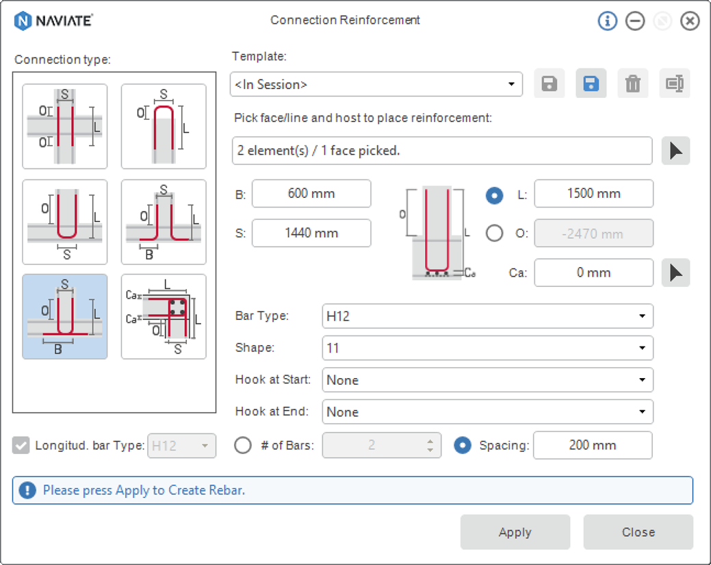 Naviate Rebar discover 3 reinforcement connections - connection reinforcement window