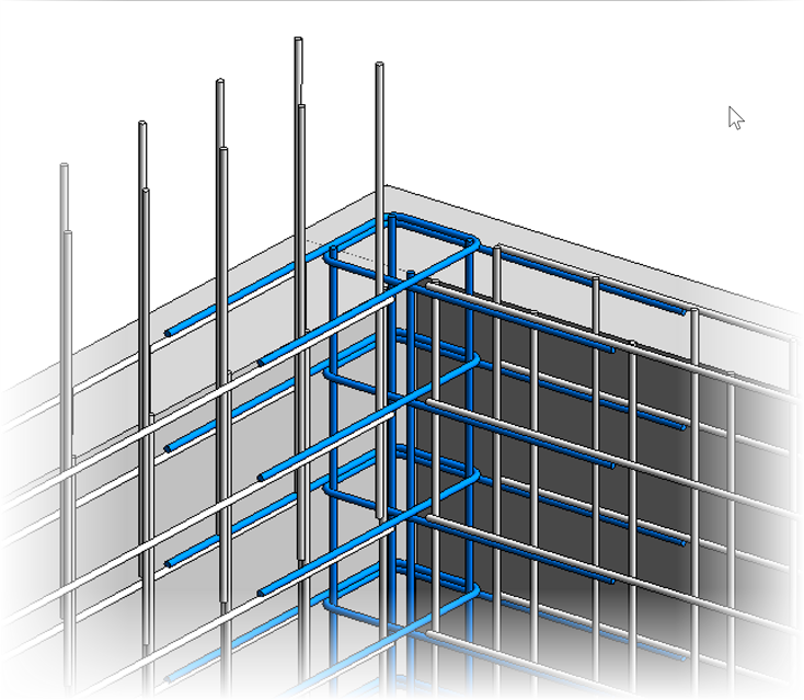 Naviate Rebar discover 3 reinforcement connections - wall-to-wall corner reinforced with two U-bars and the 4 vertical bars