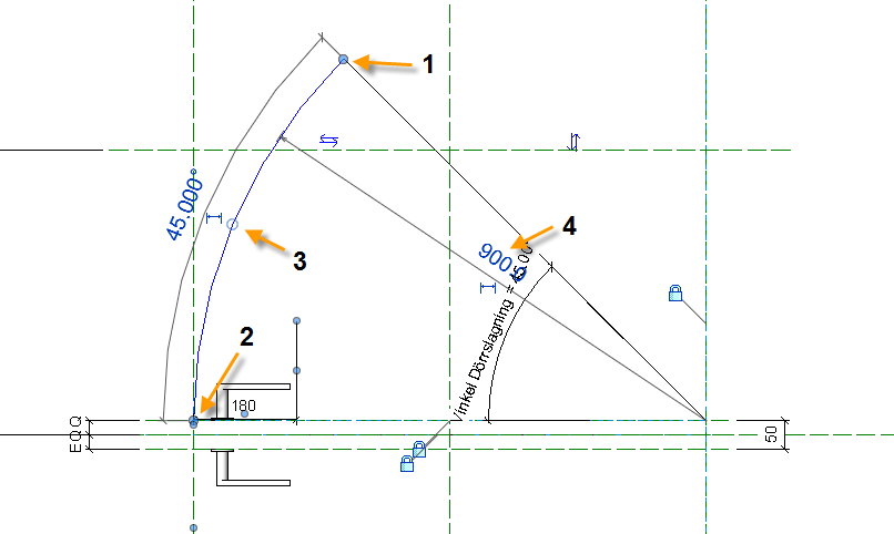 How to create a swing door angle